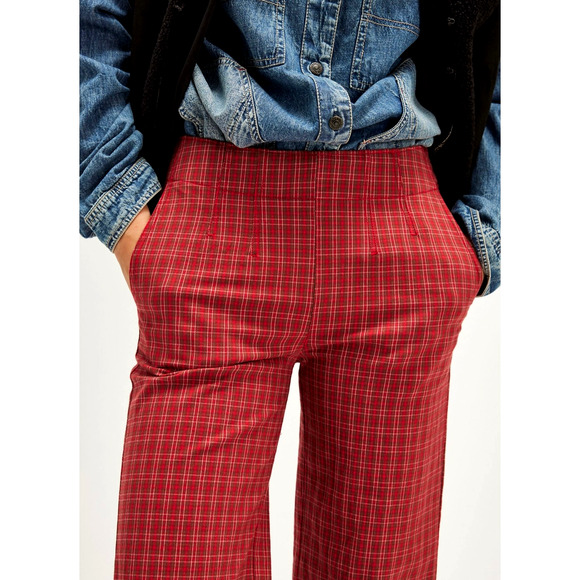 Free People Sofia Wide Flare Pants Red Combo Size 14 - Picture 3 of 3